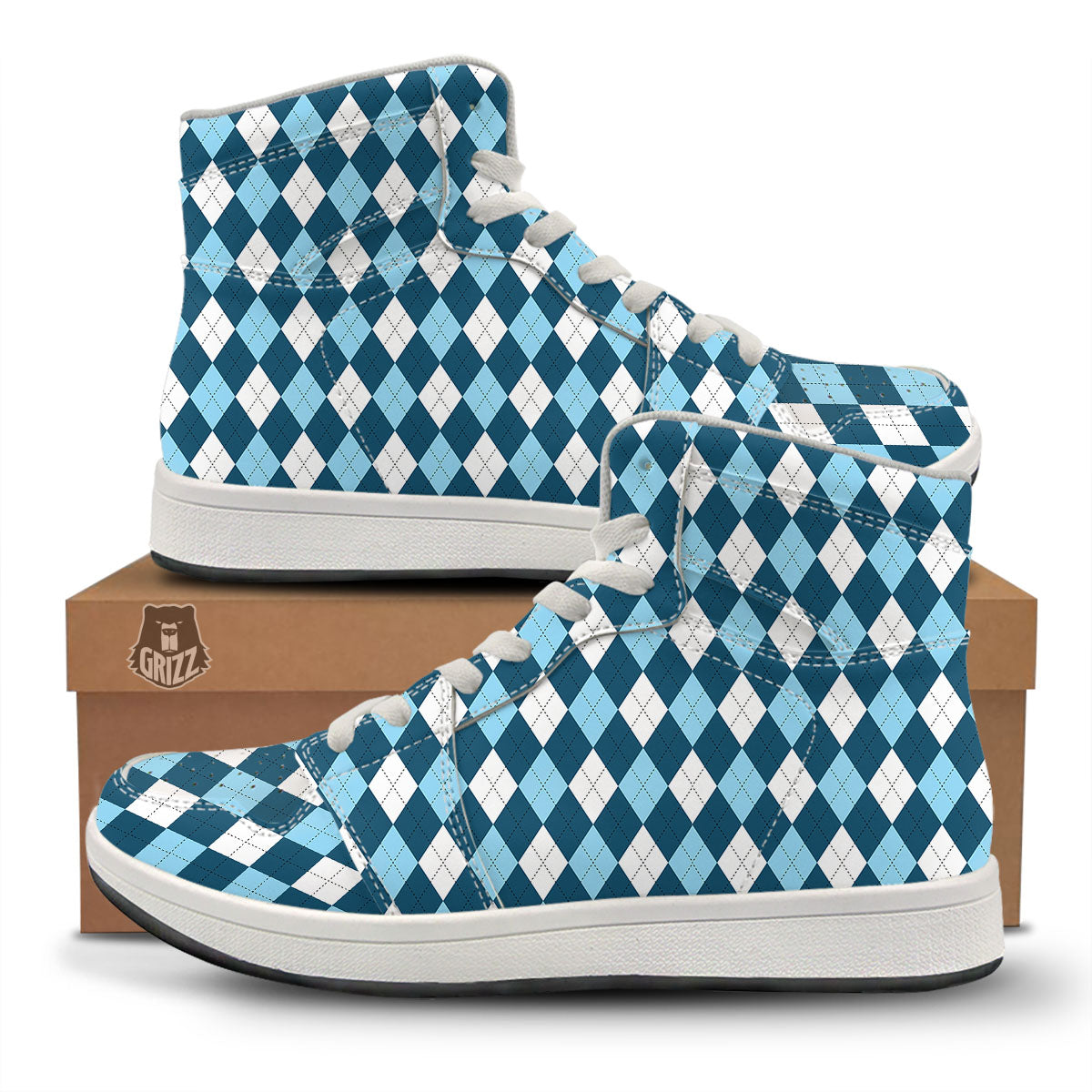 Argyle Soft Blue Print Pattern High Top Sneakers-grizzshop