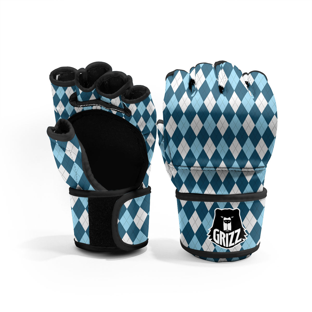 Argyle Soft Blue Print Pattern MMA Gloves-grizzshop