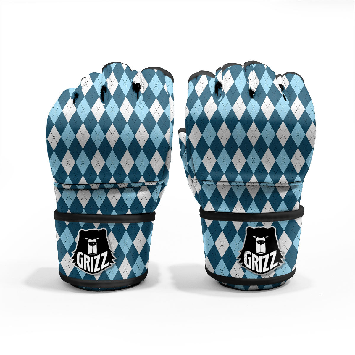 Argyle Soft Blue Print Pattern MMA Gloves-grizzshop