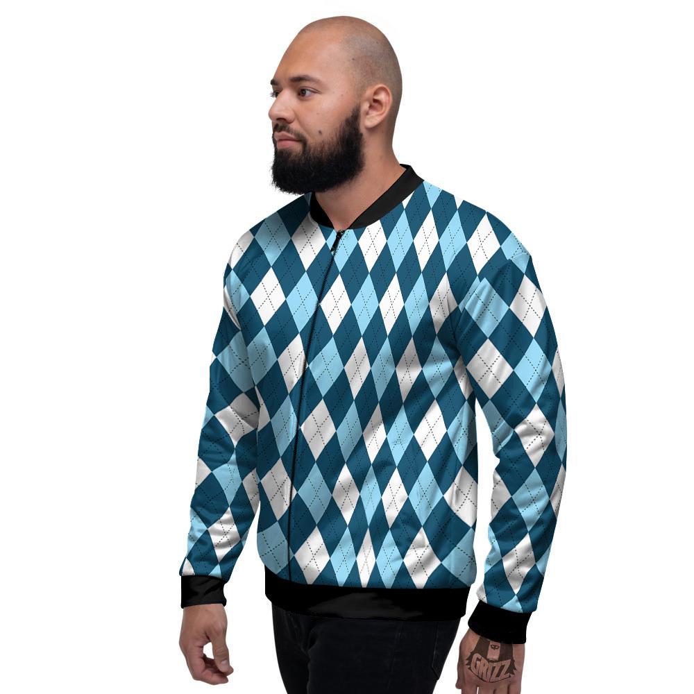 Argyle Soft Blue Print Pattern Men's Bomber Jacket-grizzshop