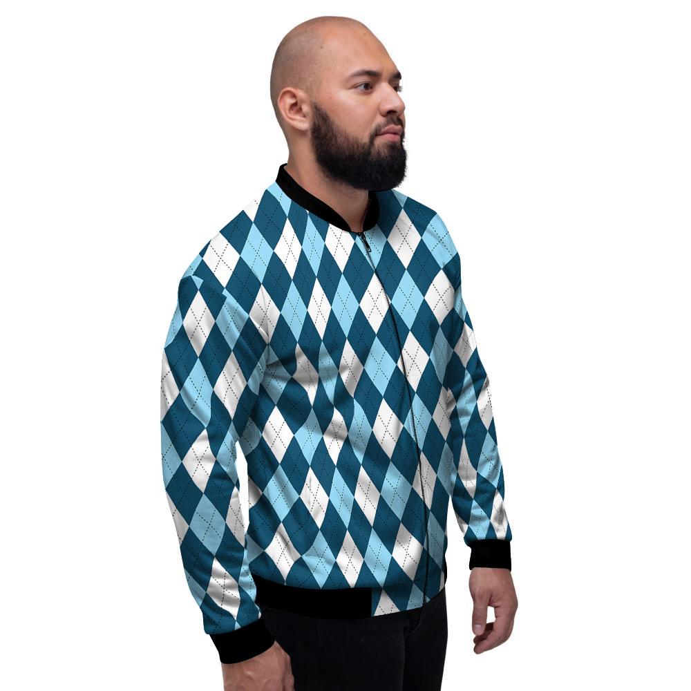 Argyle Soft Blue Print Pattern Men's Bomber Jacket-grizzshop