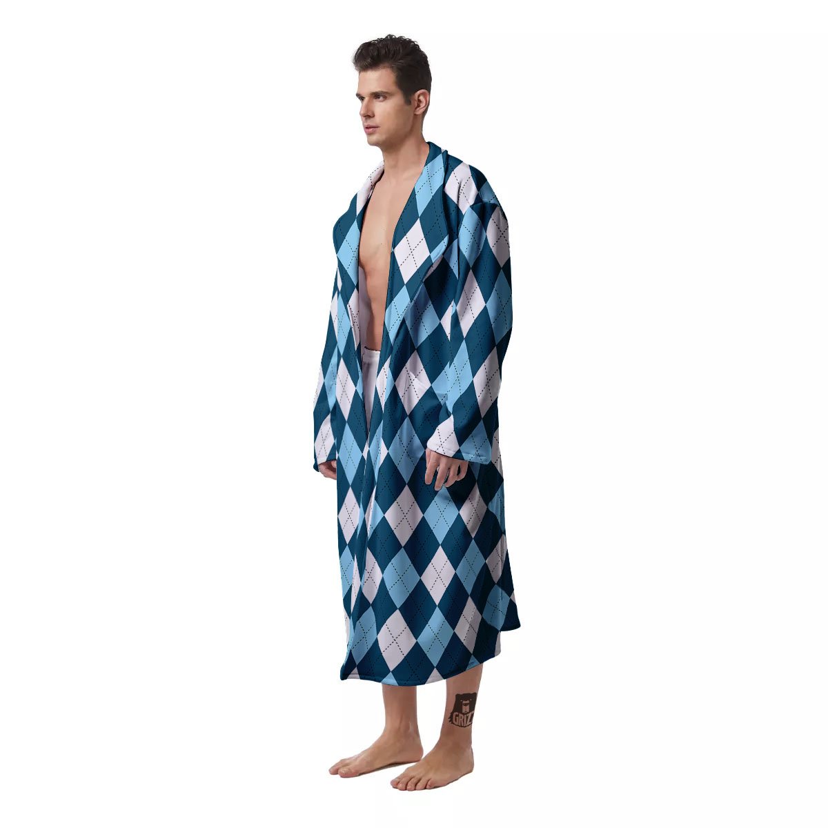 Argyle Soft Blue Print Pattern Men's Robe-grizzshop