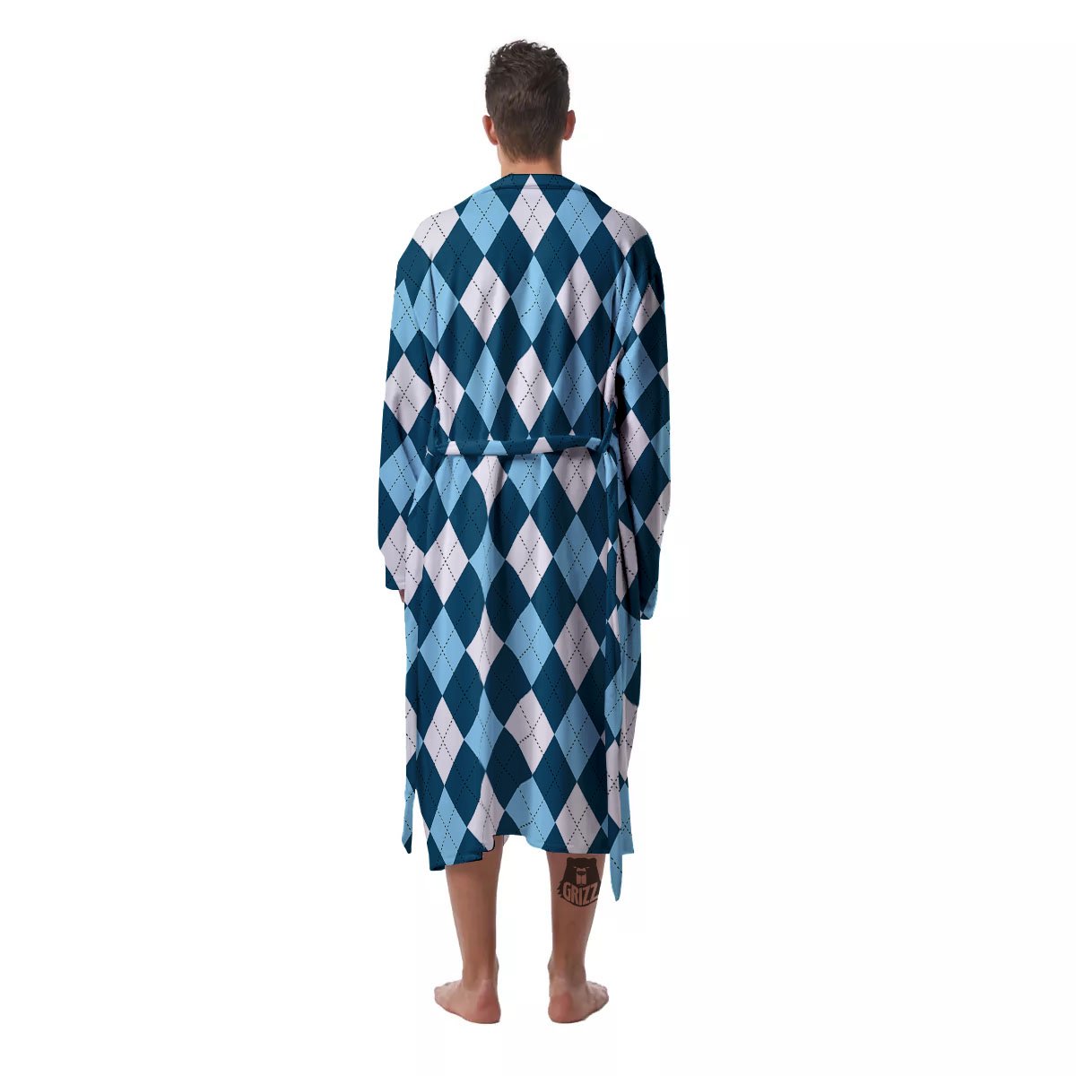 Argyle Soft Blue Print Pattern Men's Robe-grizzshop