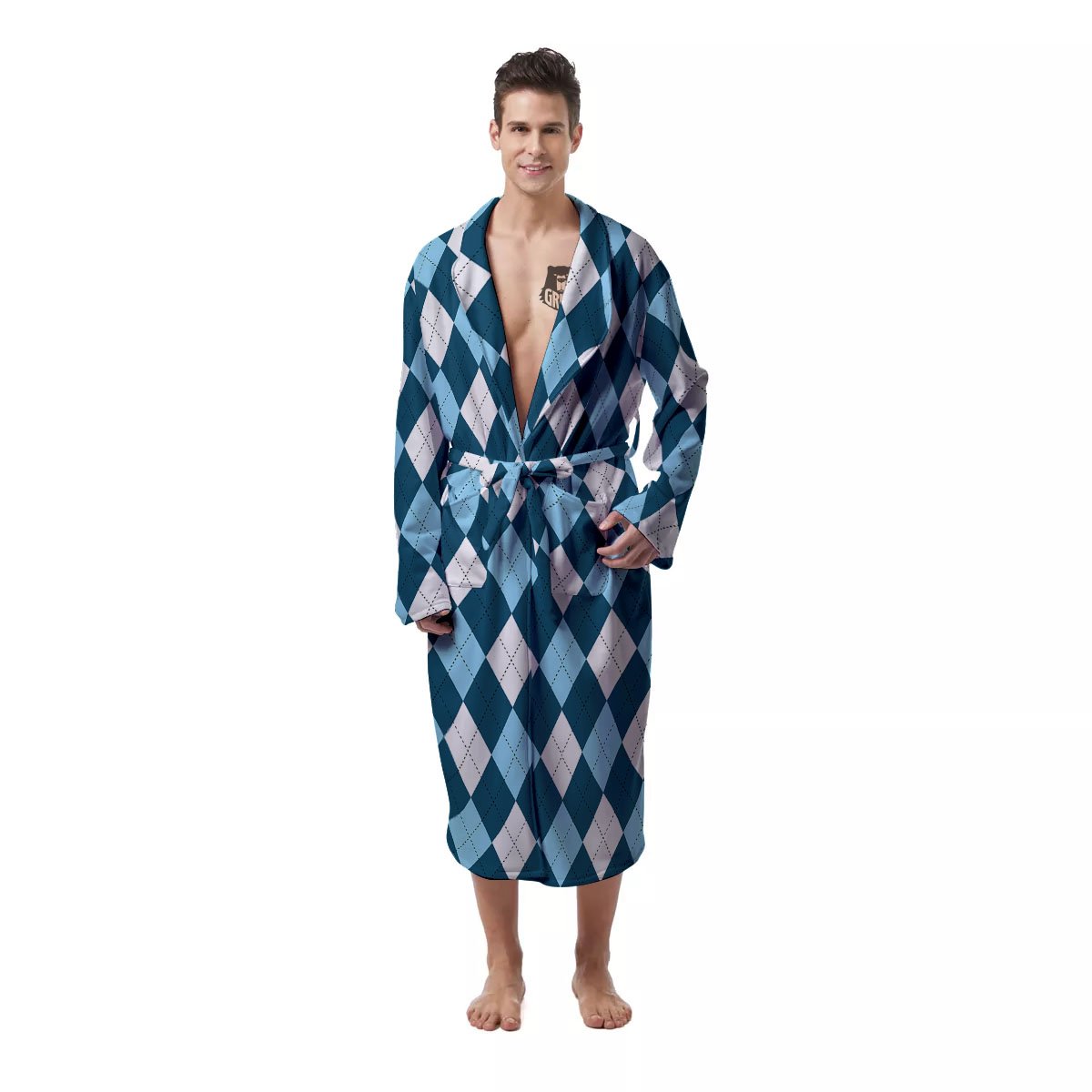 Argyle Soft Blue Print Pattern Men's Robe-grizzshop