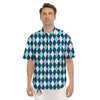 Argyle Soft Blue Print Pattern Men's Short Sleeve Shirts-grizzshop