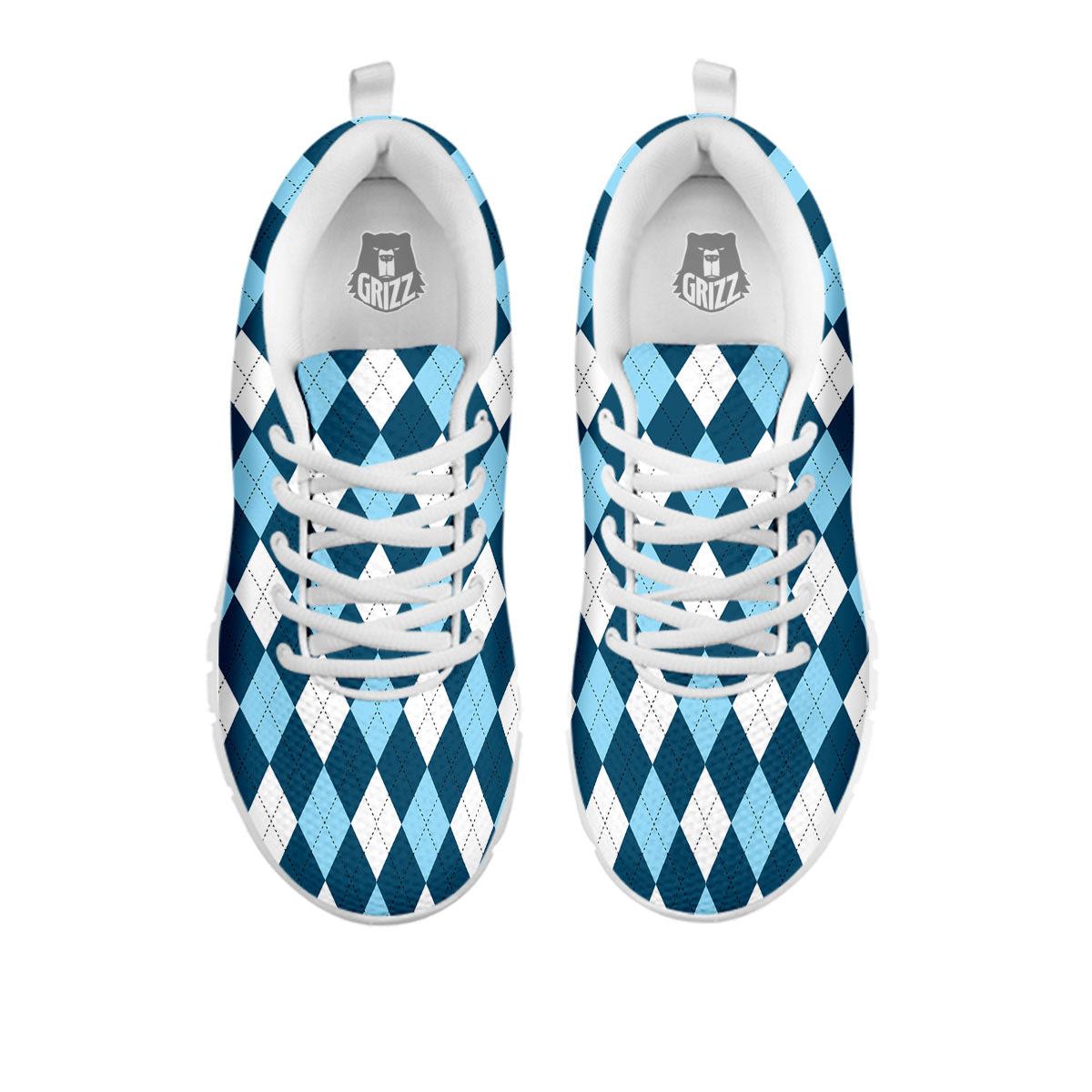 Argyle Soft Blue Print Pattern White Sneaker-grizzshop