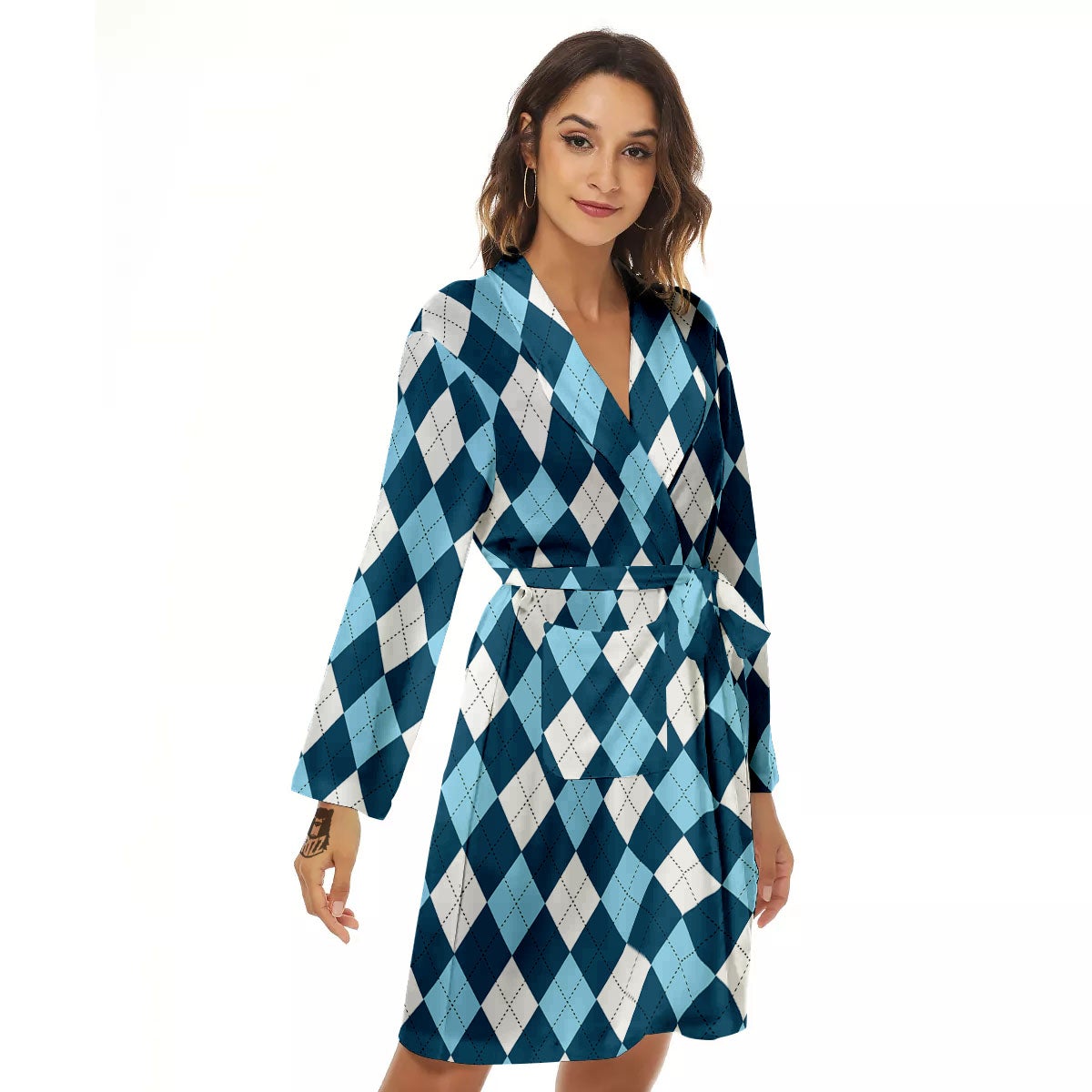 Argyle Soft Blue Print Pattern Women's Robe-grizzshop