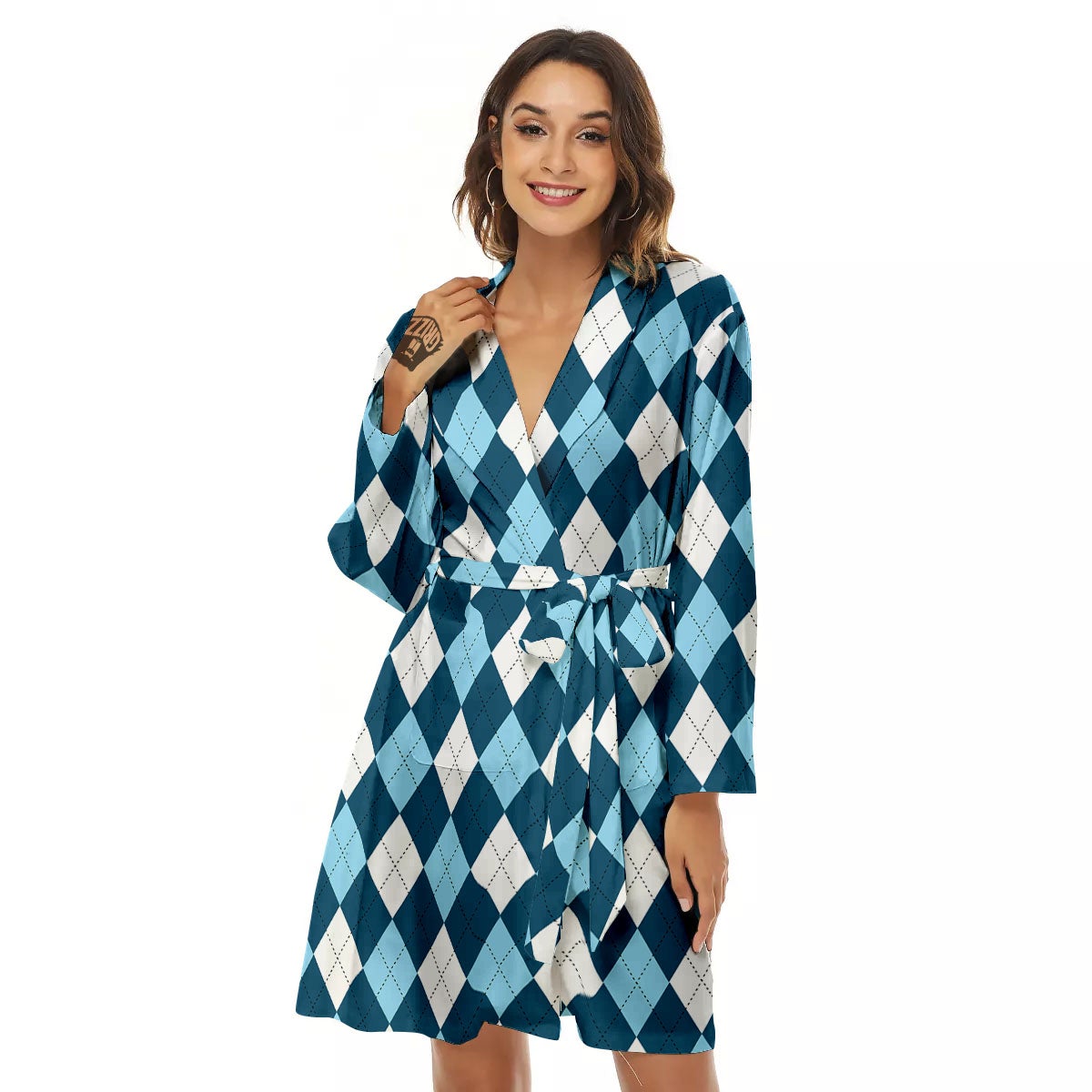 Argyle Soft Blue Print Pattern Women's Robe-grizzshop