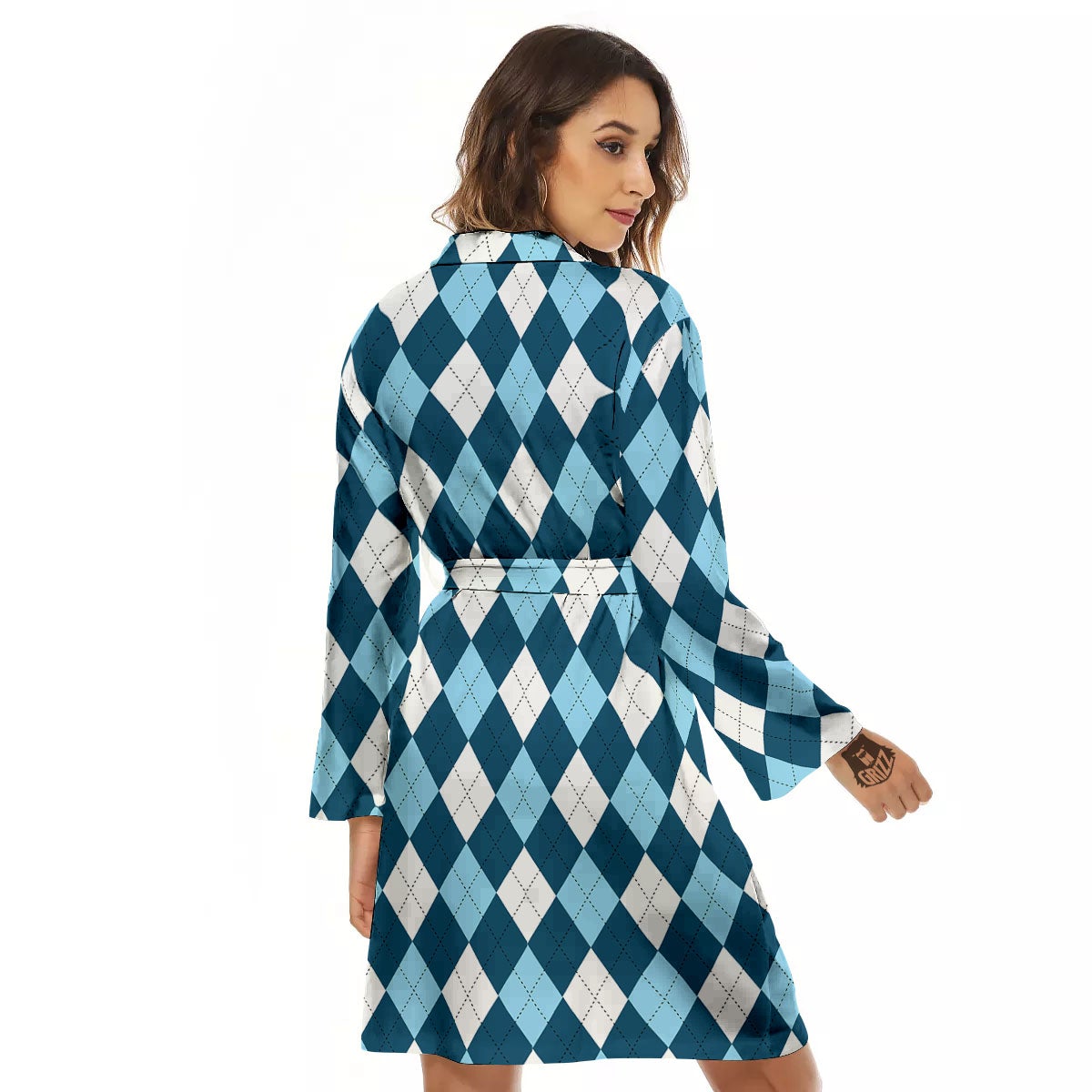 Argyle Soft Blue Print Pattern Women's Robe-grizzshop