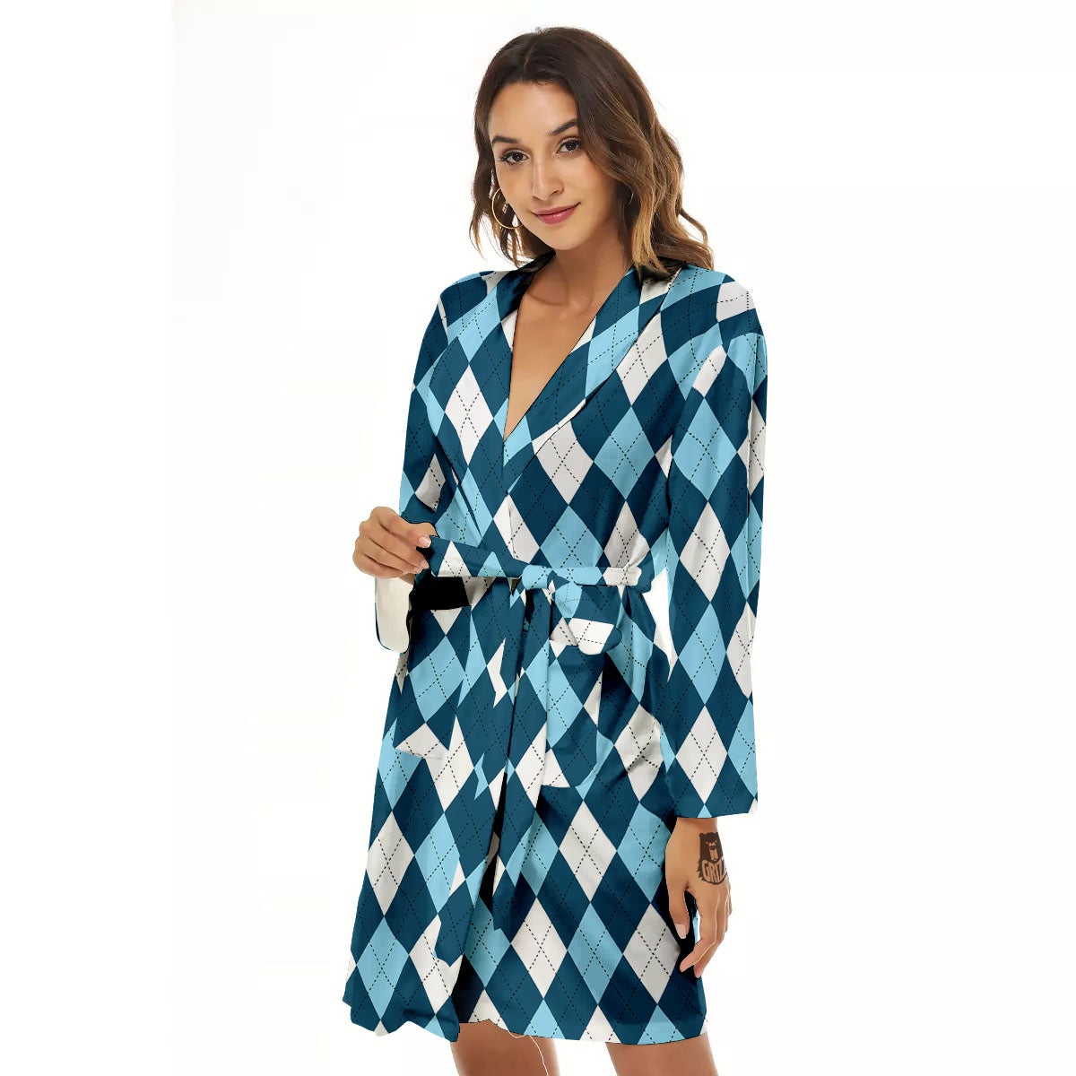 Argyle Soft Blue Print Pattern Women's Robe-grizzshop
