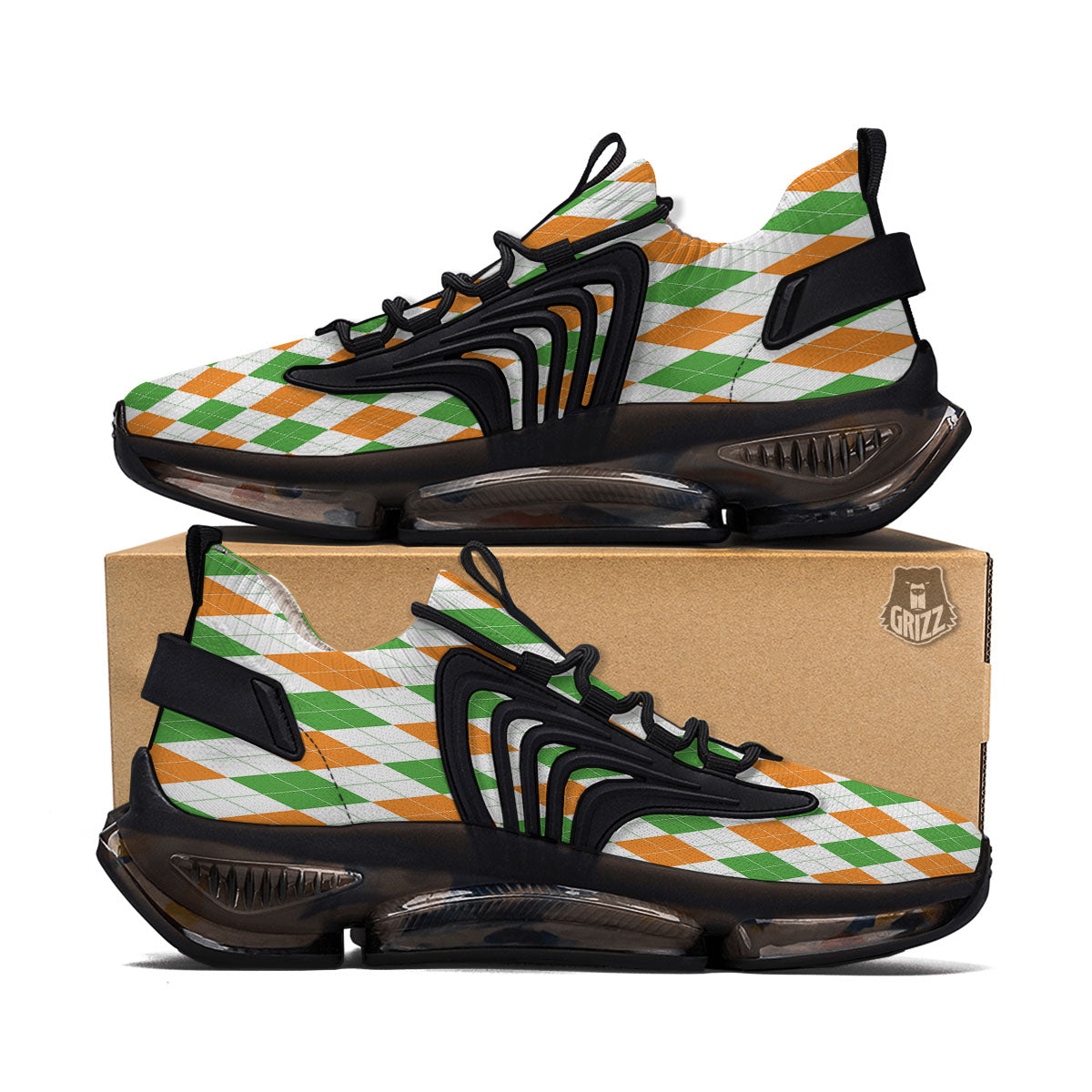 Argyle St Patrick's Day Print Pattern Black Gym Shoes-grizzshop