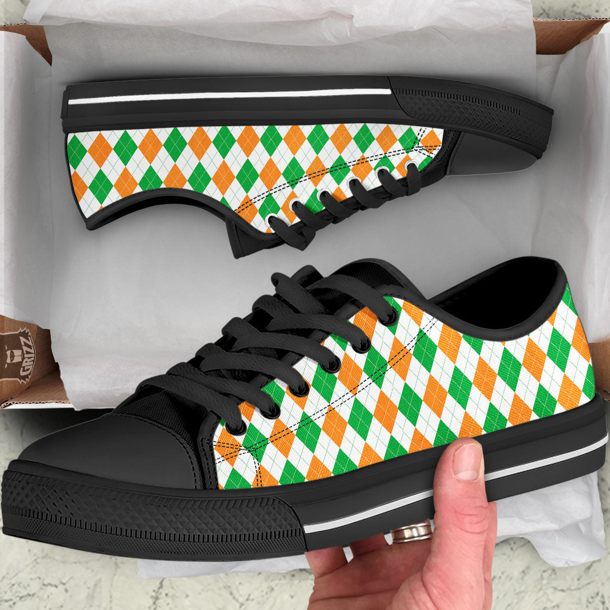 Argyle St Patrick's Day Print Pattern Black Low Top Shoes-grizzshop