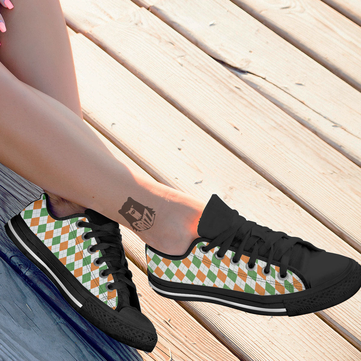 Argyle St Patrick's Day Print Pattern Black Low Top Shoes-grizzshop