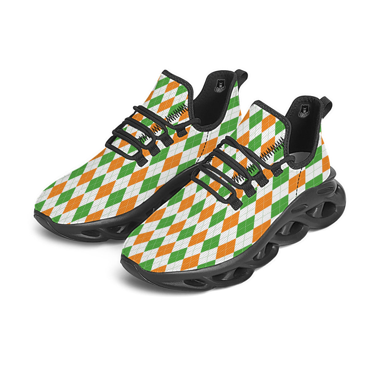 Argyle St Patrick's Day Print Pattern Black Running Shoes-grizzshop