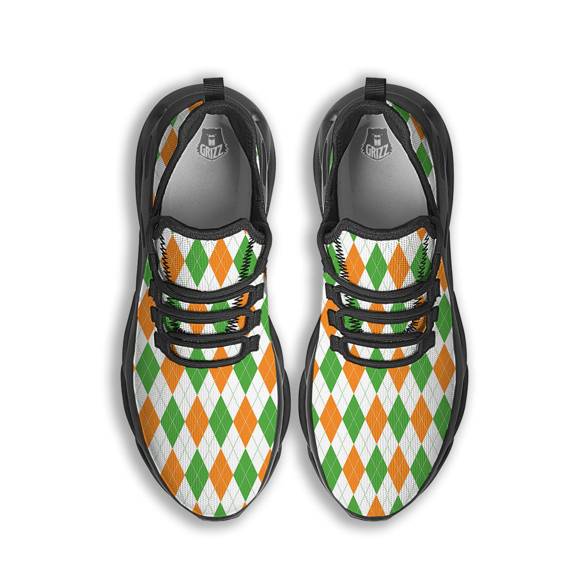 Argyle St Patrick's Day Print Pattern Black Running Shoes-grizzshop