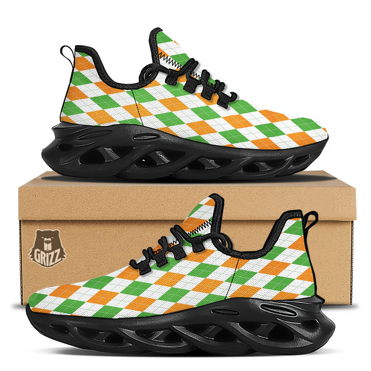 Argyle St Patrick's Day Print Pattern Black Running Shoes-grizzshop