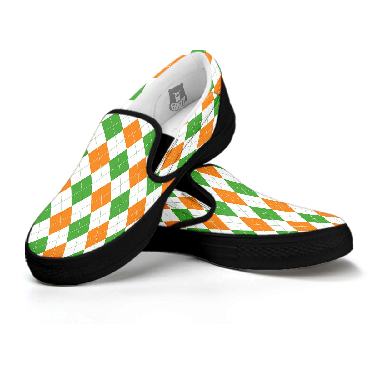 Argyle St Patrick's Day Print Pattern Black Slip On Shoes-grizzshop