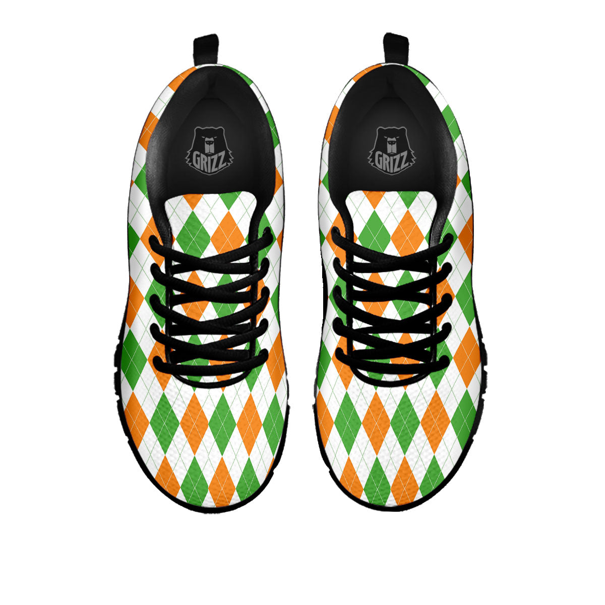 Argyle St Patrick's Day Print Pattern Black Sneaker-grizzshop