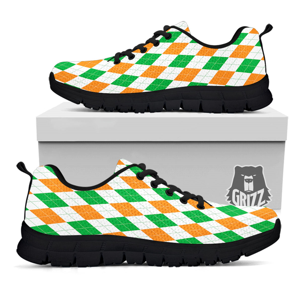 Argyle St Patrick's Day Print Pattern Black Sneaker-grizzshop