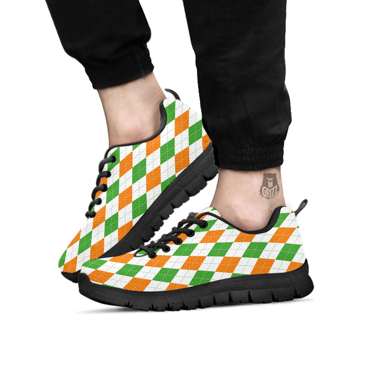 Argyle St Patrick's Day Print Pattern Black Sneaker-grizzshop