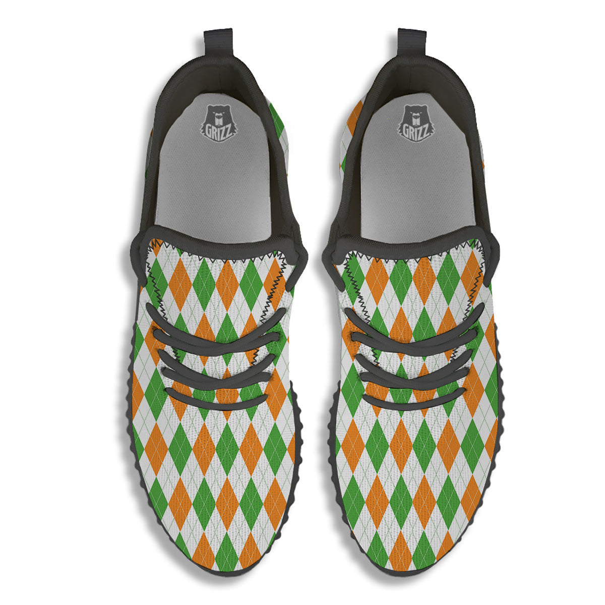 Argyle St Patrick's Day Print Pattern Black Walking Shoes-grizzshop