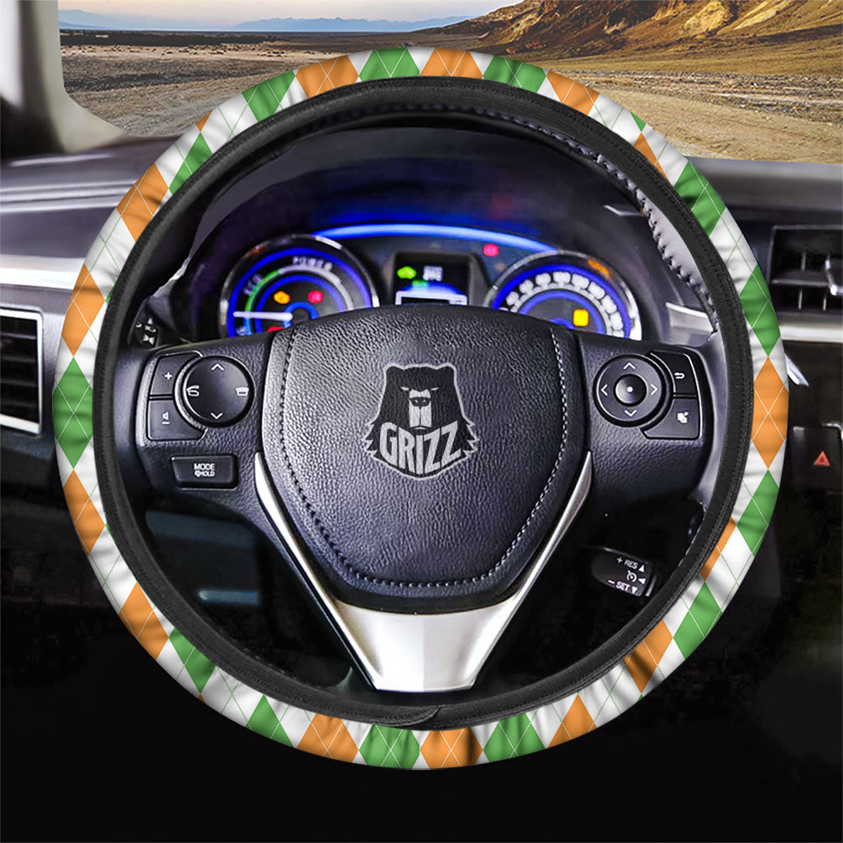 Argyle St Patrick's Day Print Pattern Car Steering Wheel Cover-grizzshop