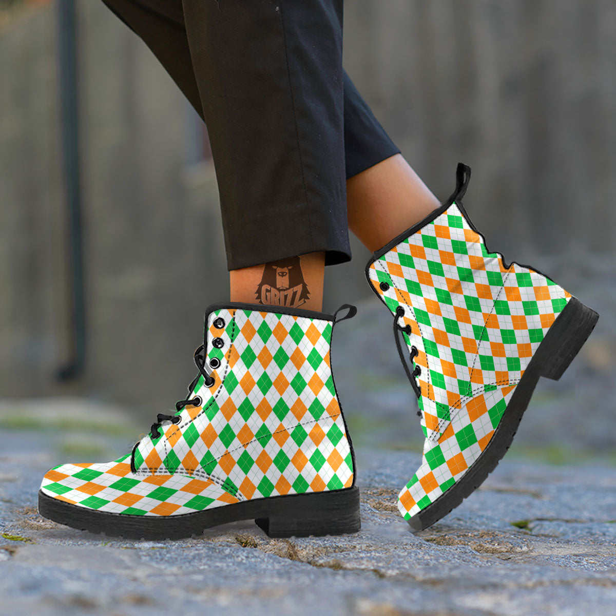 Argyle St Patrick's Day Print Pattern Leather Boots-grizzshop