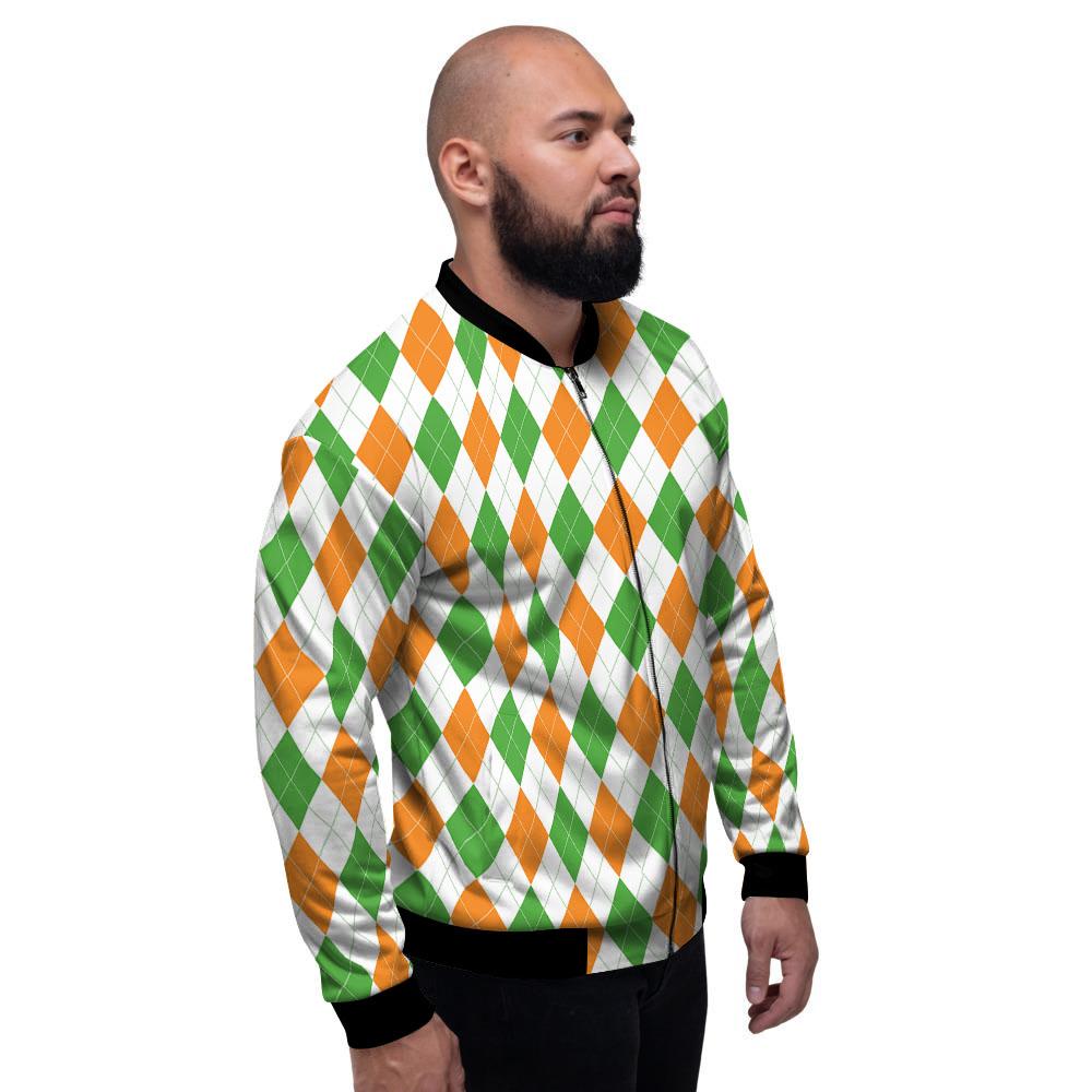 Argyle St Patrick's Day Print Pattern Men's Bomber Jacket-grizzshop