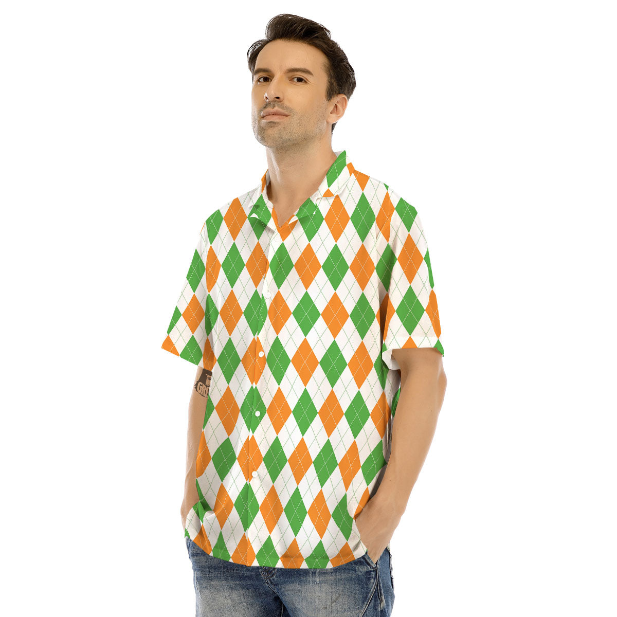 Argyle St Patrick's Day Print Pattern Men's Hawaiian Shirt-grizzshop