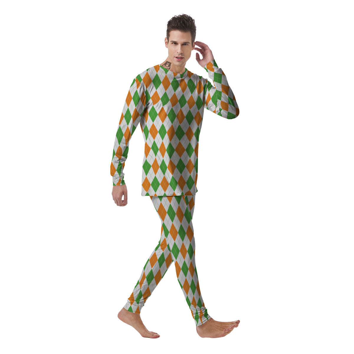 Argyle St Patrick's Day Print Pattern Men's Pajamas-grizzshop