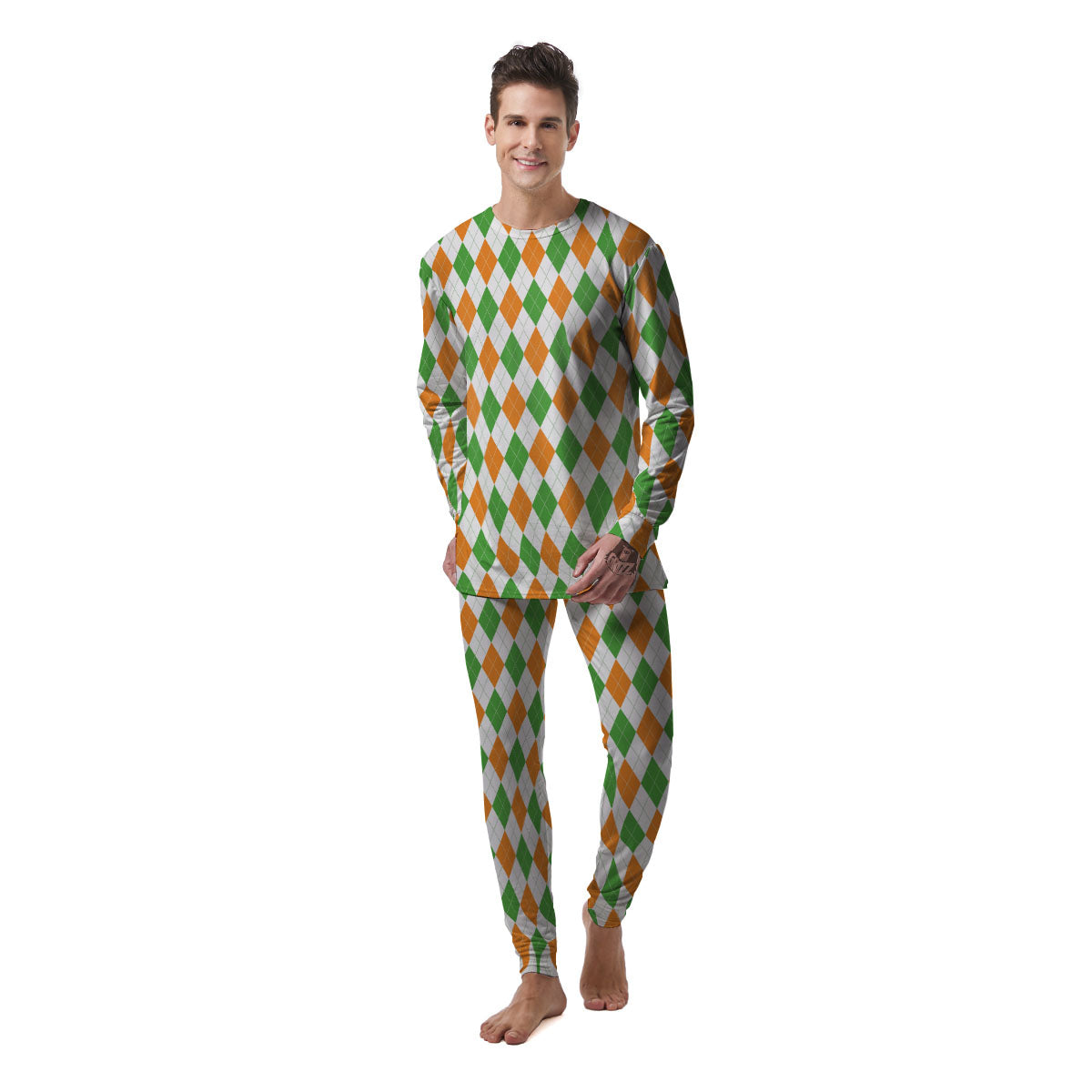 Argyle St Patrick's Day Print Pattern Men's Pajamas-grizzshop