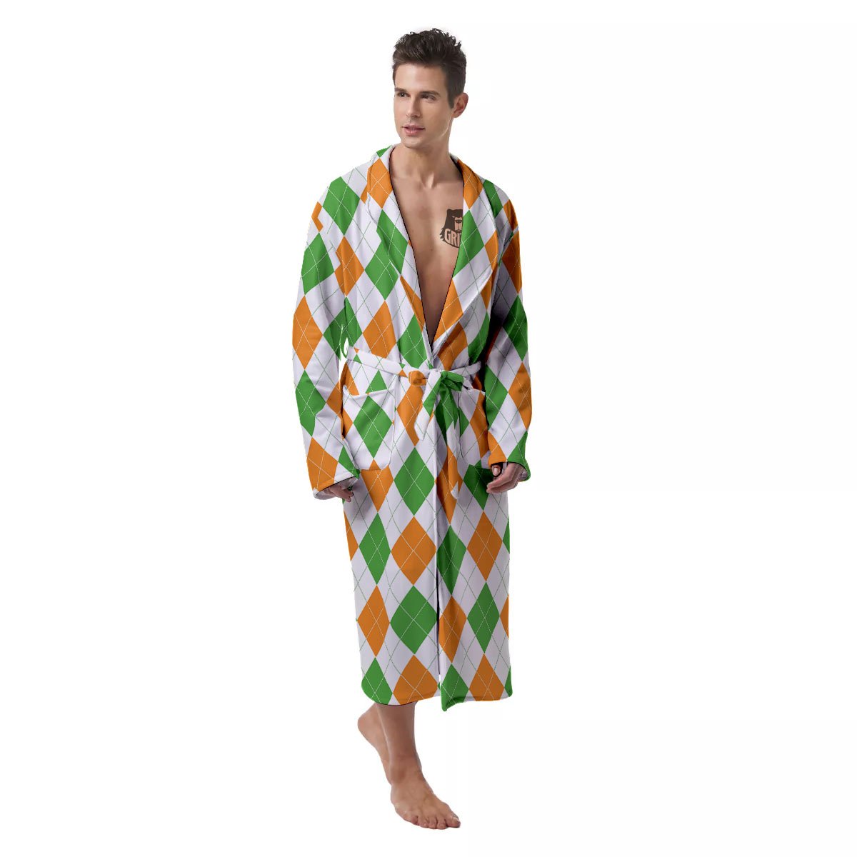 Argyle St Patrick's Day Print Pattern Men's Robe-grizzshop