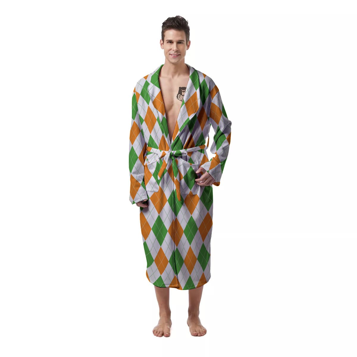 Argyle St Patrick's Day Print Pattern Men's Robe-grizzshop