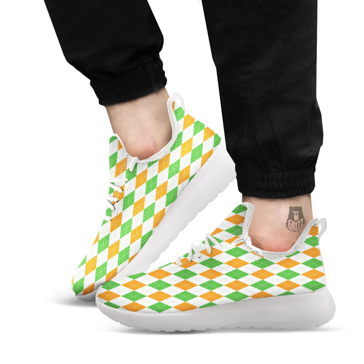 Argyle St Patrick's Day Print Pattern White Athletic Shoes-grizzshop