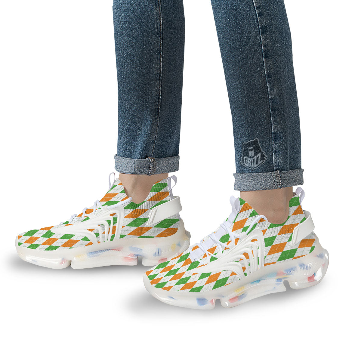 Argyle St Patrick's Day Print Pattern White Gym Shoes-grizzshop