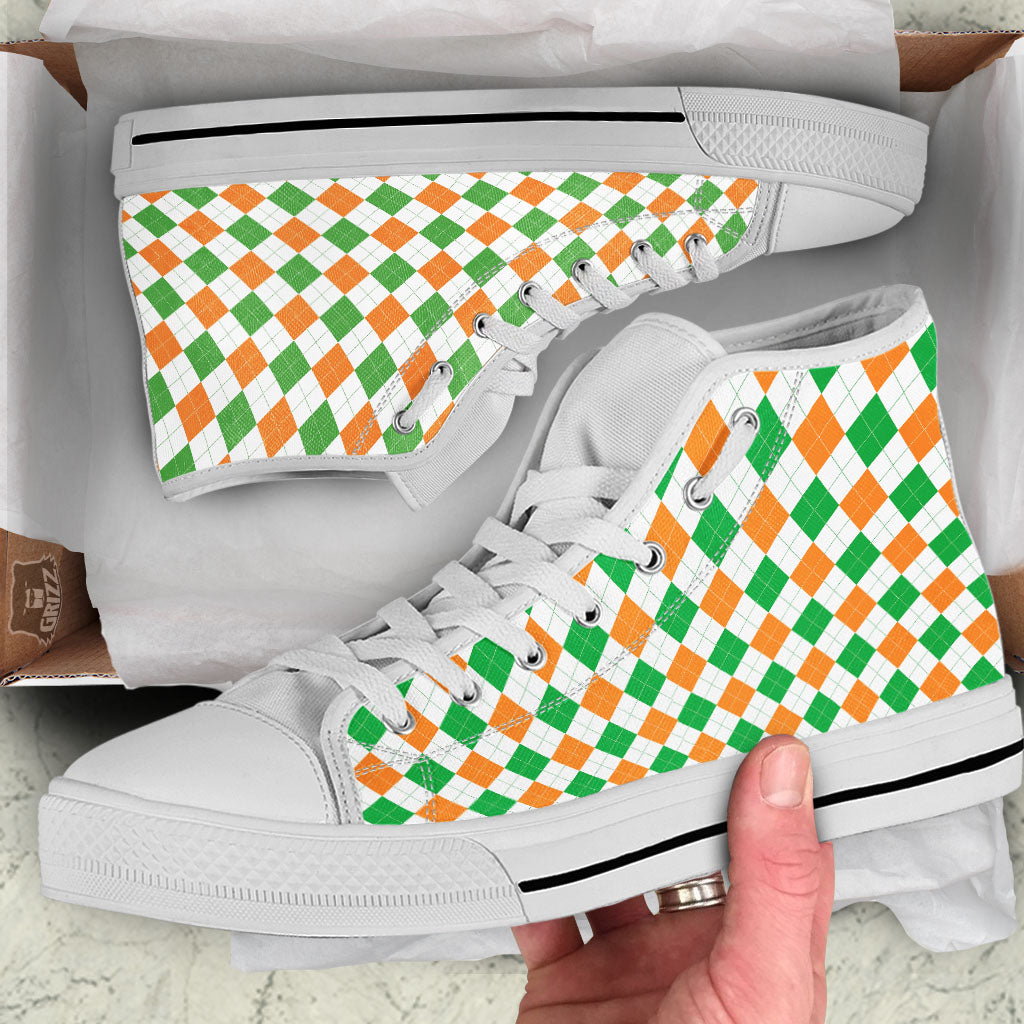 Argyle St Patrick's Day Print Pattern White High Top Shoes-grizzshop