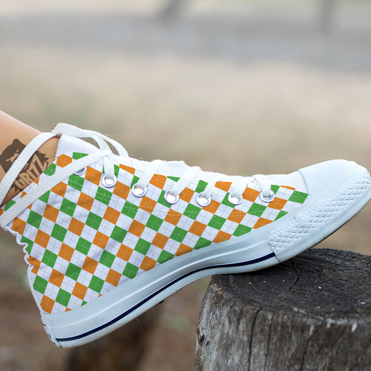 Argyle St Patrick's Day Print Pattern White High Top Shoes-grizzshop