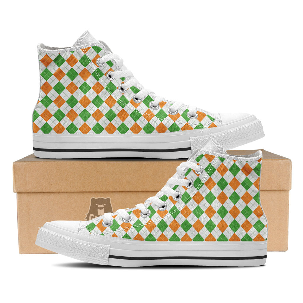 Argyle St Patrick's Day Print Pattern White High Top Shoes-grizzshop