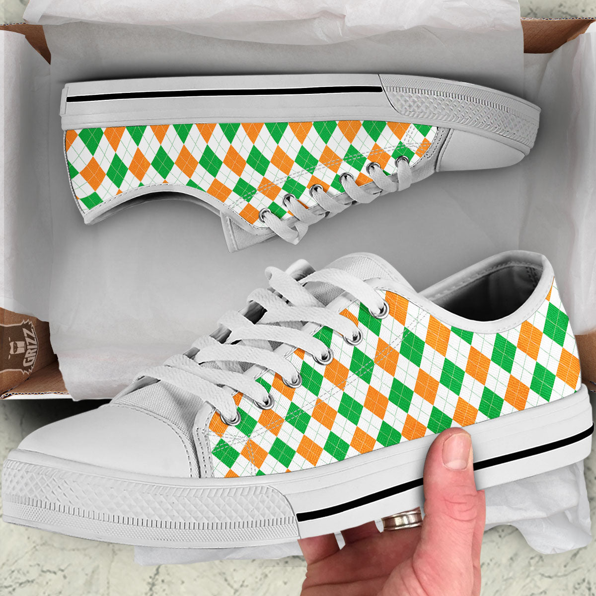 Argyle St Patrick's Day Print Pattern White Low Top Shoes-grizzshop