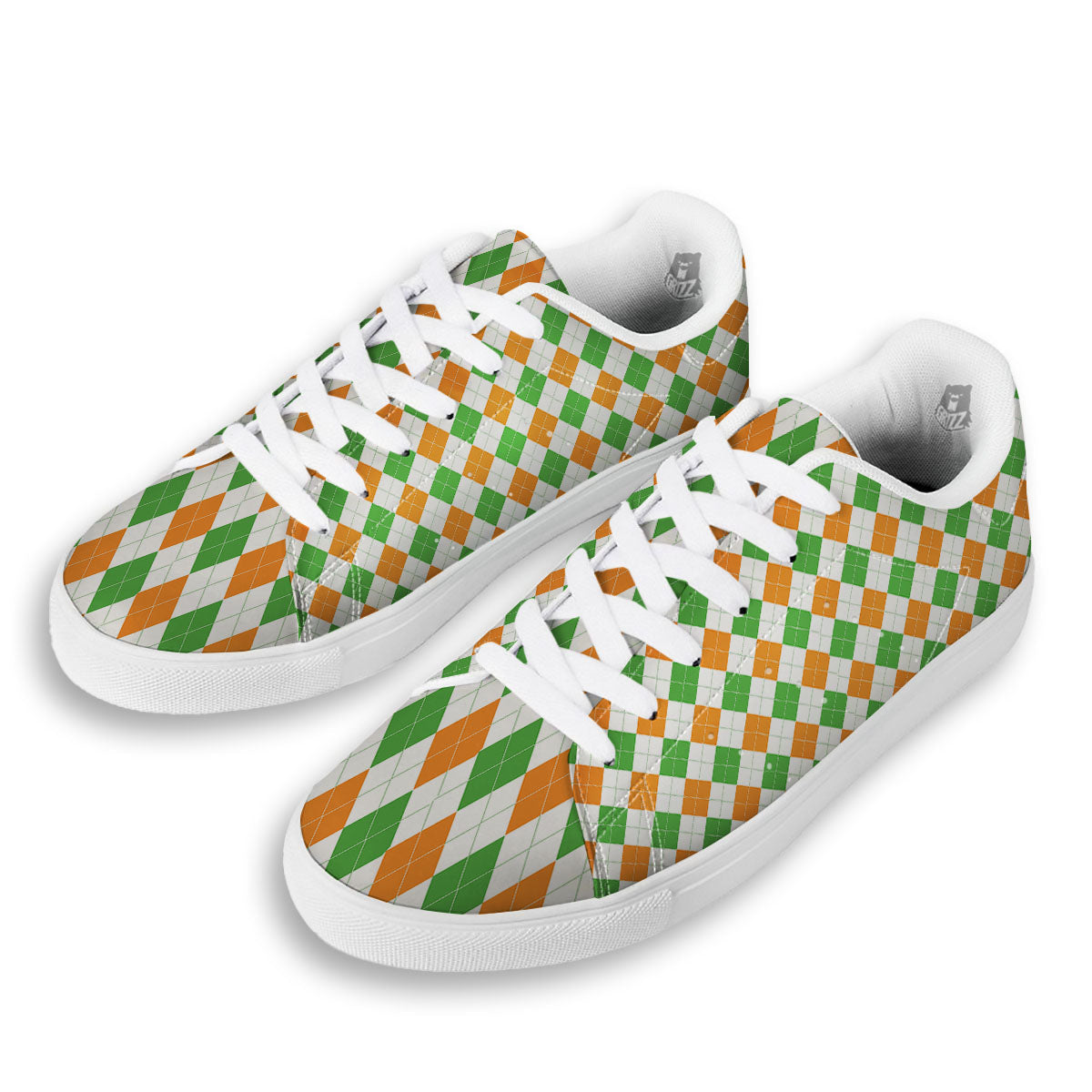 Argyle St Patrick's Day Print Pattern White Low Top Sneakers-grizzshop