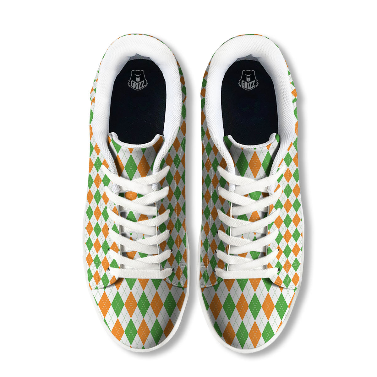 Argyle St Patrick's Day Print Pattern White Low Top Sneakers-grizzshop