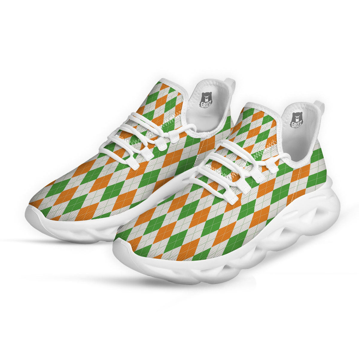 Argyle St Patrick's Day Print Pattern White Running Shoes-grizzshop