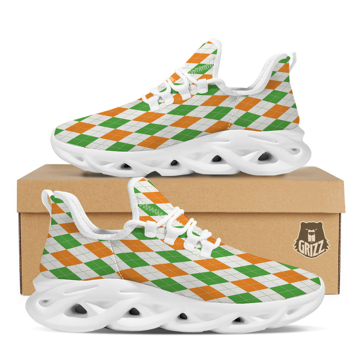 Argyle St Patrick's Day Print Pattern White Running Shoes-grizzshop