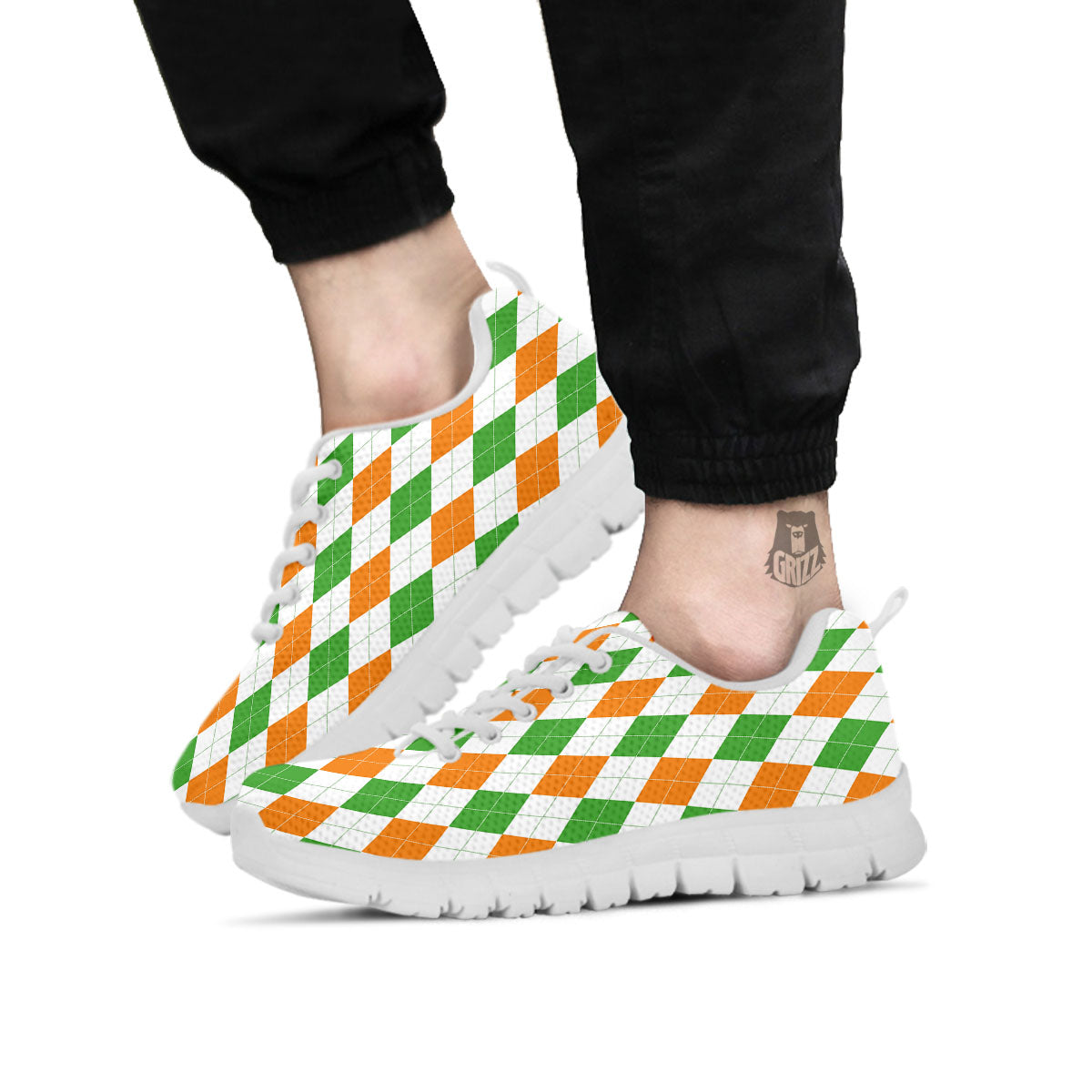 Argyle St Patrick's Day Print Pattern White Sneaker-grizzshop