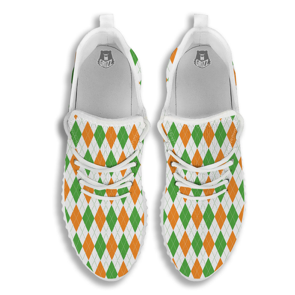 Argyle St Patrick's Day Print Pattern White Walking Shoes-grizzshop