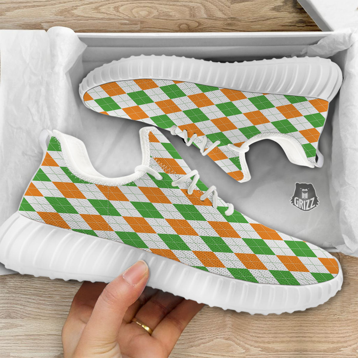 Argyle St Patrick's Day Print Pattern White Walking Shoes-grizzshop