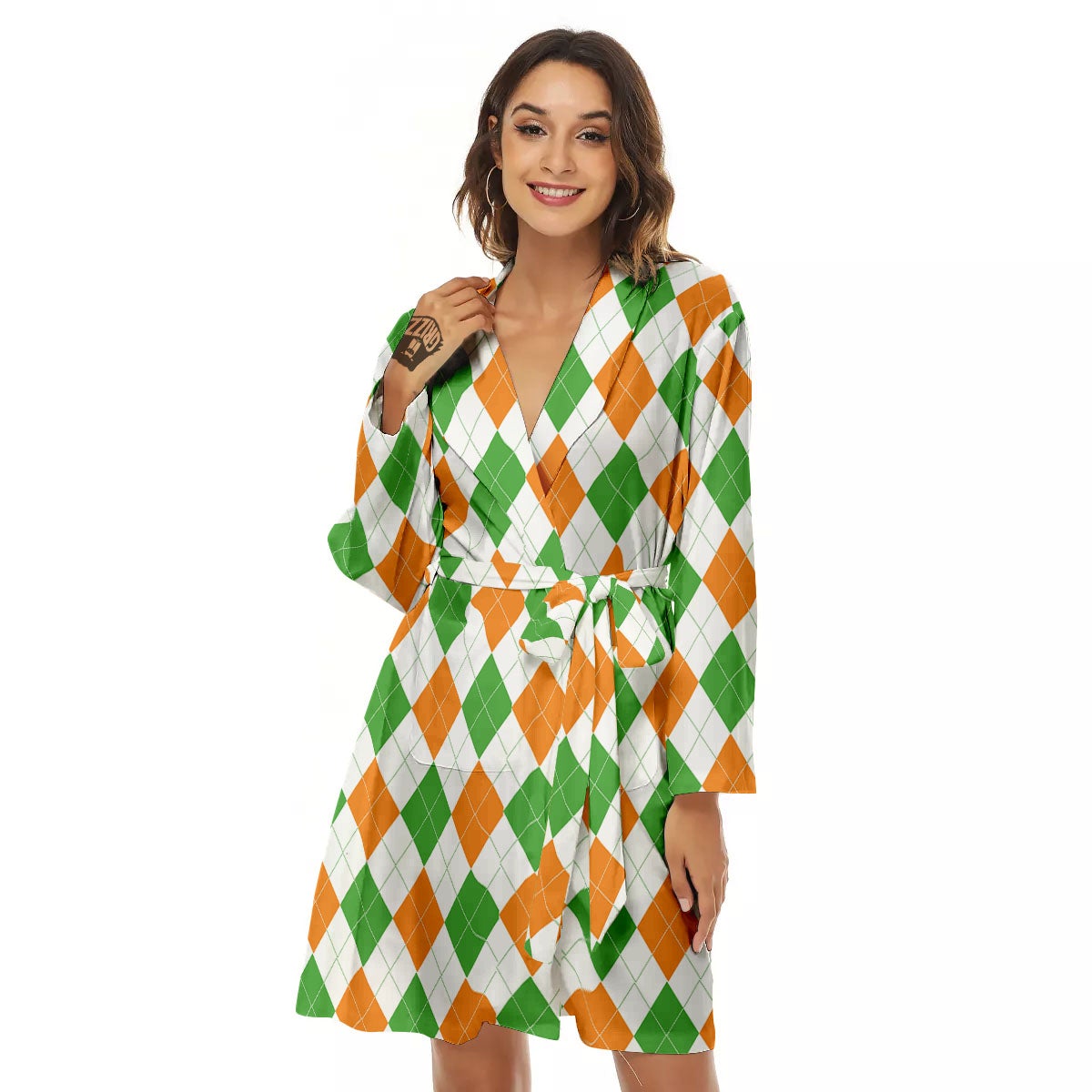 Argyle St Patrick's Day Print Pattern Women's Robe-grizzshop