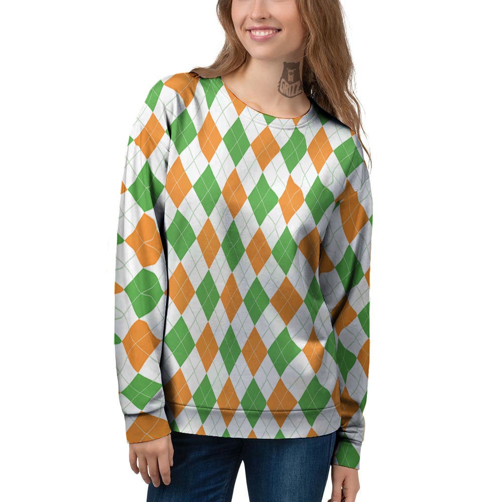 Argyle St Patrick's Day Print Pattern Women's Sweatshirt-grizzshop