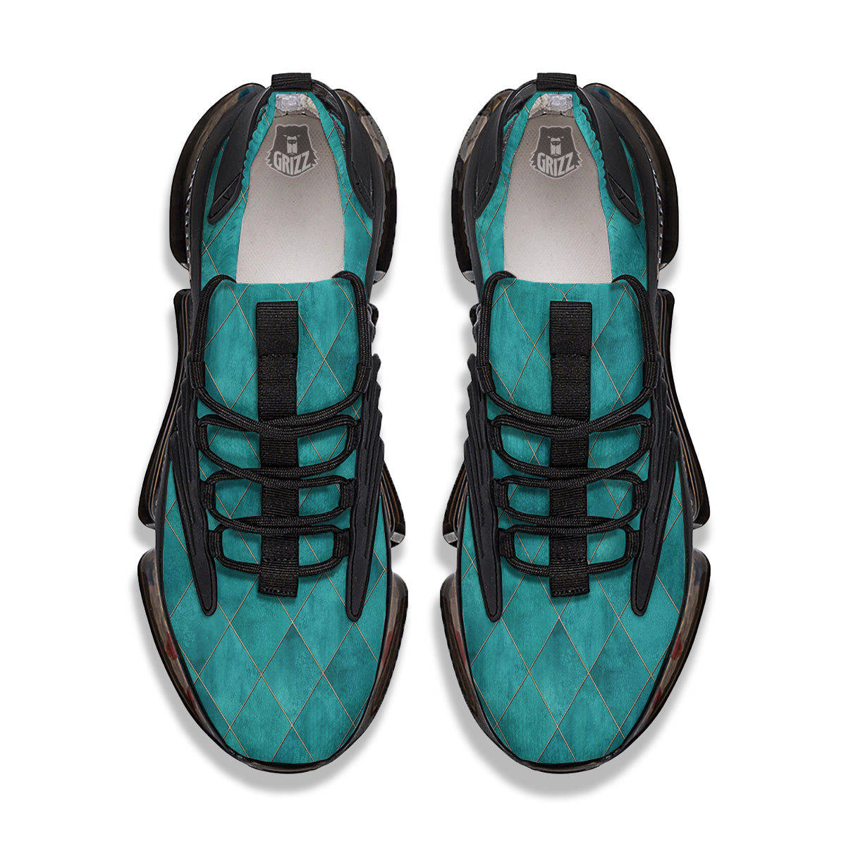 Argyle Turquoise Print Pattern Black Gym Shoes-grizzshop