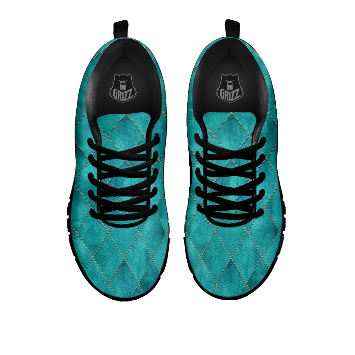 Argyle Turquoise Print Pattern Black Sneaker-grizzshop